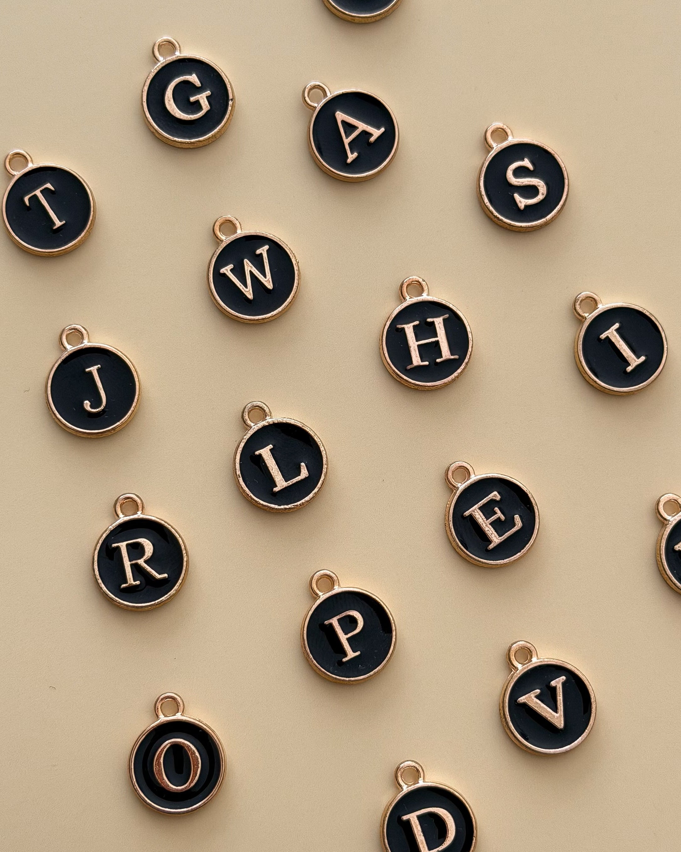 Black Enamel Initial Charm