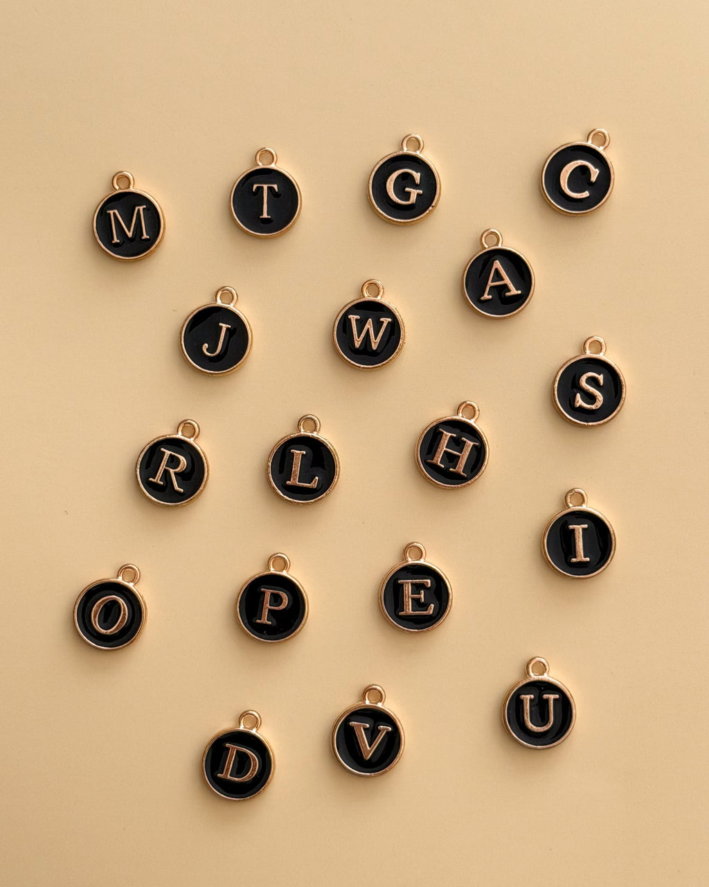 Black Enamel Initial Charm